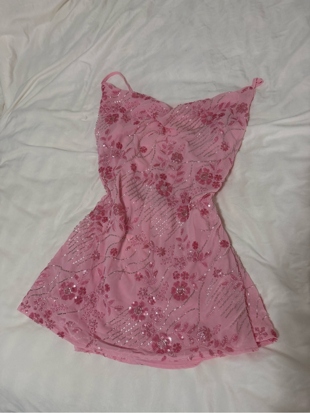 Peppermayo Pink Sequin Floral Mini Dress